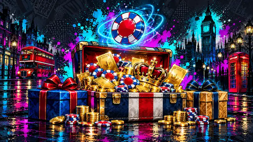 Britsino Casino bonuses displayed with gifts and a roulette wheel